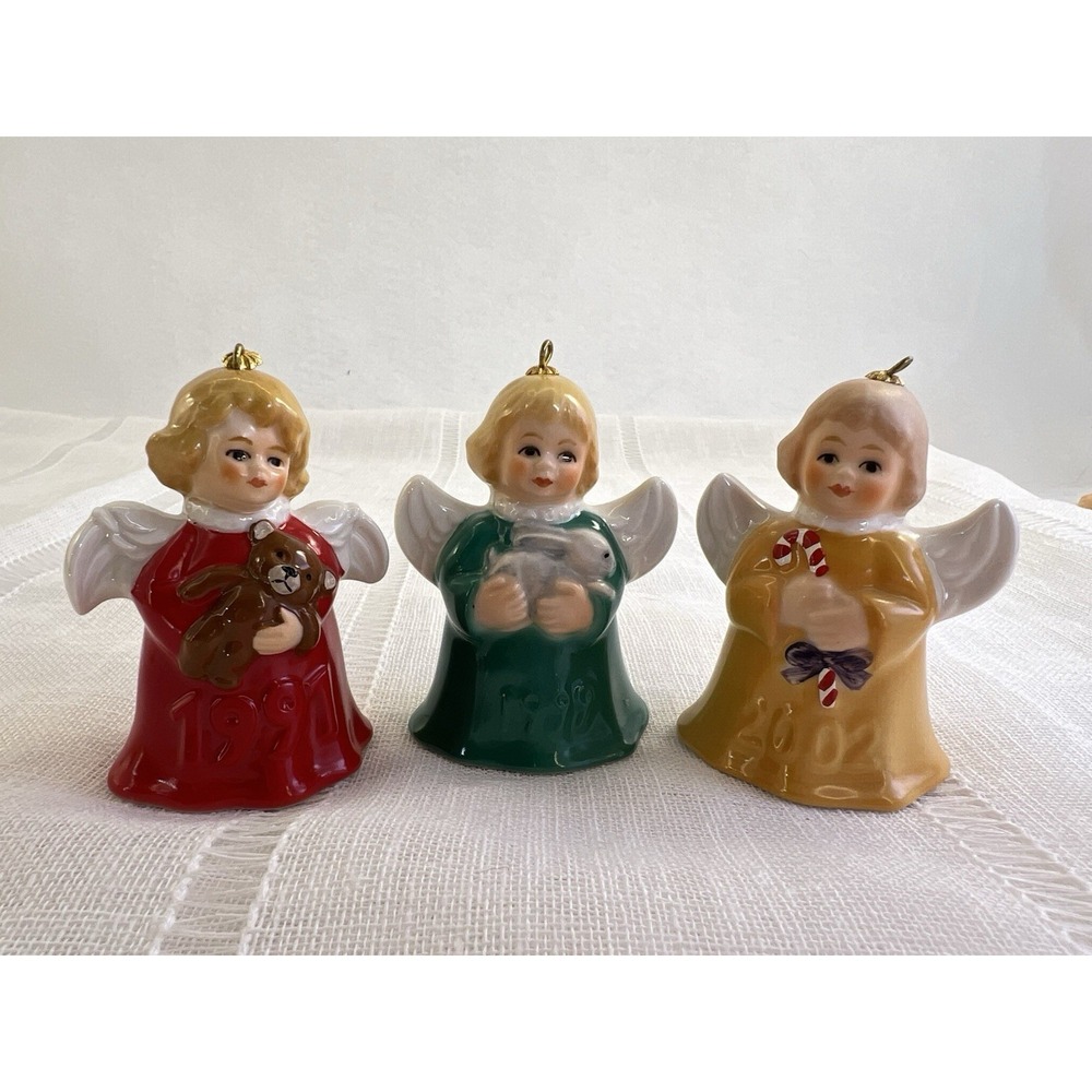 Goebel Angel Bell Ornaments Lot 3 Porcelain Christmas 1991 1999 2002